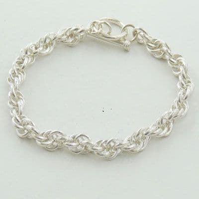 925 Sterling Silver Hand Crafted Solid Rope Design Bracelet - T Bar clasp
