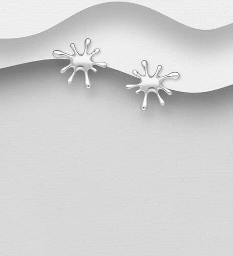 925 Sterling Silver Hand Crafted "Splash" Push-Back/Stud Earrings