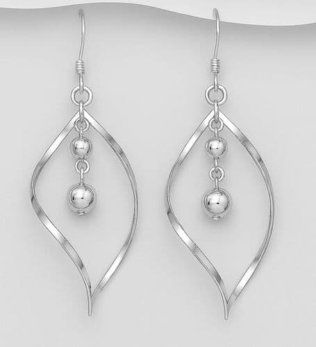 925 Sterling Silver Hand Crafted Twist & Ball Drop/Hook Earrings