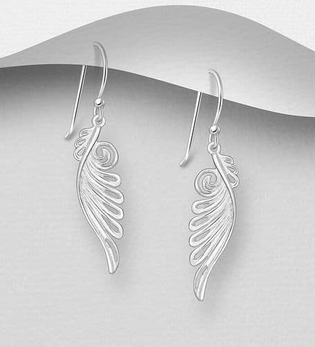 925 Sterling Silver hand Crafted Wings Hook/Drop Earrings