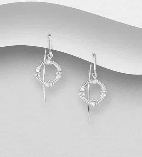 925 Sterling Silver Hand Crafted Wire Hook Drop Earrings - Fitted with long Hooks