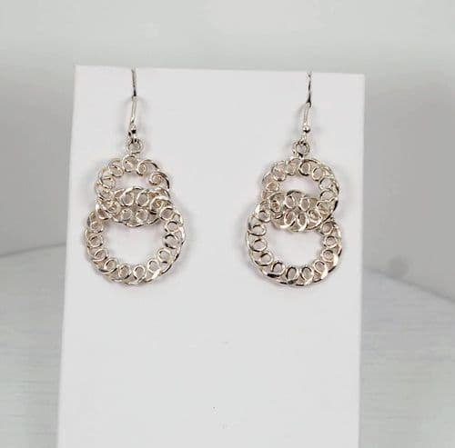 925 Sterling Silver Hand Crated With A Modern Twist Double Entwined Circle Drop earrings