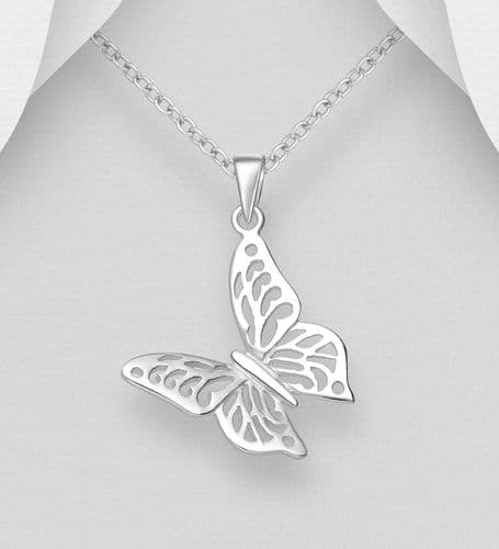 925 Sterling Silver Hand Finished Butterfly Pendant & Chain