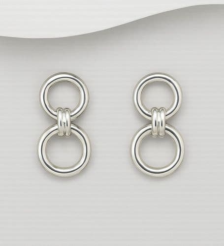925 Sterling Silver Handcrafted Polished Solid Round Links Drop Earrings - Exclusive