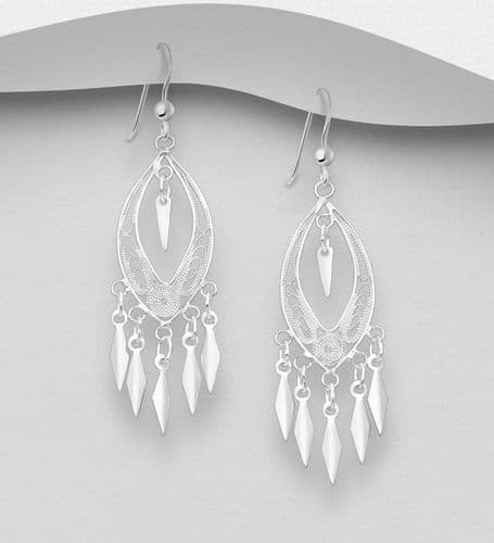 925 Sterling Silver Handmade Filigree Hook Drop Earrings