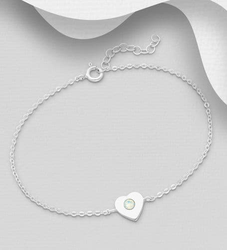925 Sterling Silver Heart Bracelet, Decorated with An Austrian Crystal - Simulated Diamond