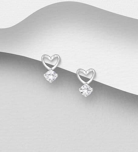925 Sterling Silver Heart Earrings with Dazzling CZ Simulated Diamonds - Push-Back/Stud Style