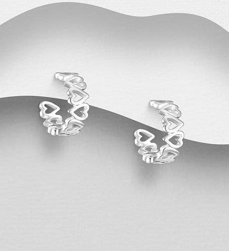925 Sterling Silver Heart Hoop Push-Back Earrings