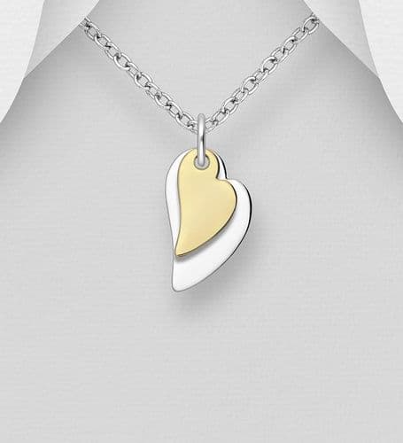 925 Sterling Silver Heart Pendant  Chain Plated 14K Yellow Gold