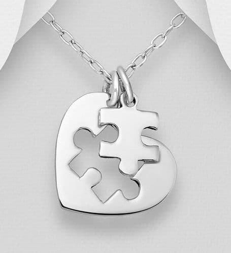 925 Sterling Silver Heart Shape Jigsaw Pendant & Chain