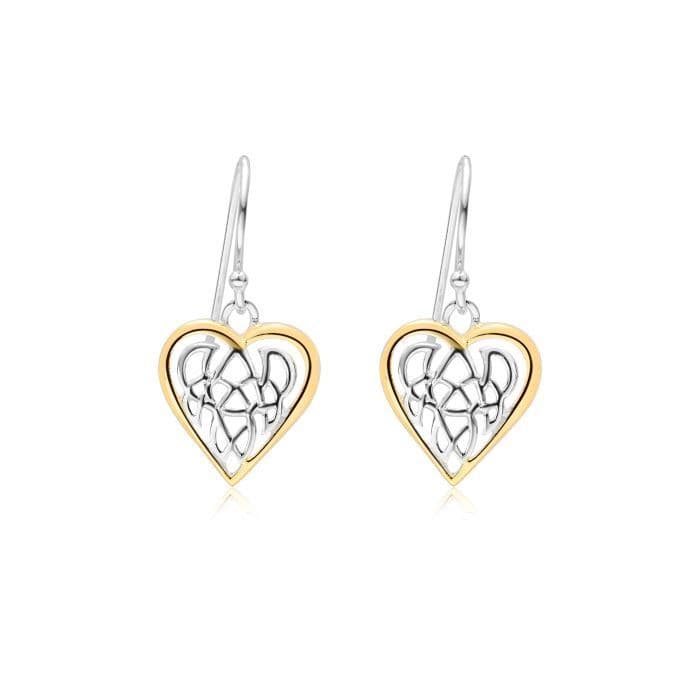 Heart Drop Hoop Earrings Gold Plated Sterling Silver