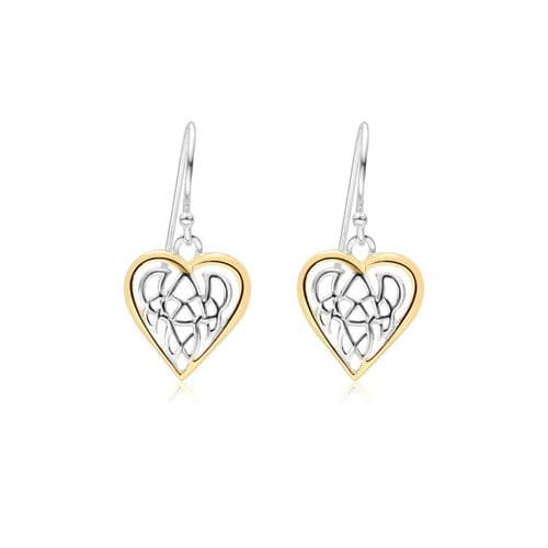 925 Sterling Silver Heart Shaped Drop Earrings edged with 18ct yellow gold.