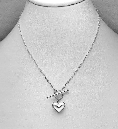 925 Sterling Silver Heart Toggle Clasp Necklace - Length 44.4 cm