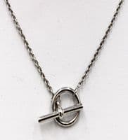925 Sterling Silver Hermes Style Solid Necklace. T Bar Clasp. Exclusive Design