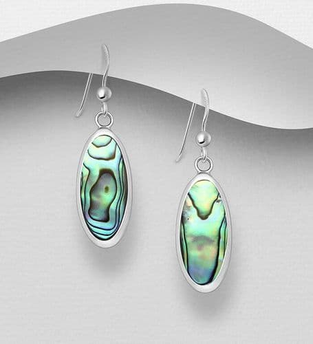 925 Sterling Silver Hook/Drop Earrings, Decorated with Abalone Shell & Mother of Pearl