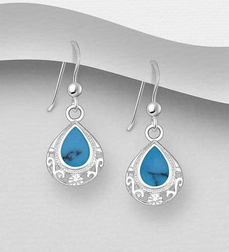 925 Sterling Silver Hook/Drop Earrings, Decorated with Sky Blue Resin