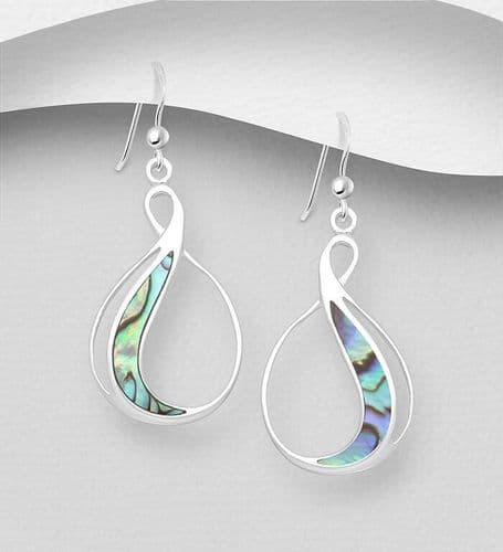 925 Sterling Silver Hook/Drop Earrings Hand Crafted & Decorated With Abalone Shell