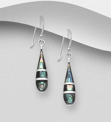 925 Sterling Silver Hook/Drop Earrings Hand Crafted & Decorated With Abalone Shell
