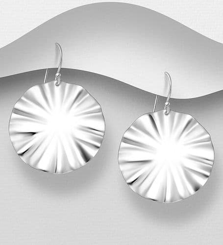 925 Sterling Silver Hook Drop Earrings - Hand finished Solid with A Wavy Design