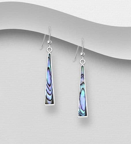 925 Sterling Silver Hook/Drop Long Tapering Earrings, Decorated with Abalone Shell