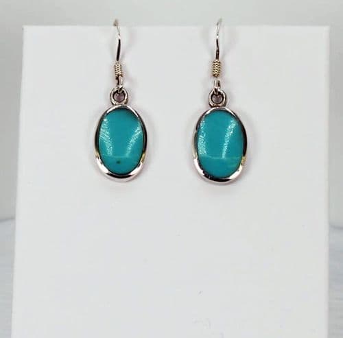 925 Sterling Silver Hook/Drop Oval Earrings – Decorated with Light Blue Resin