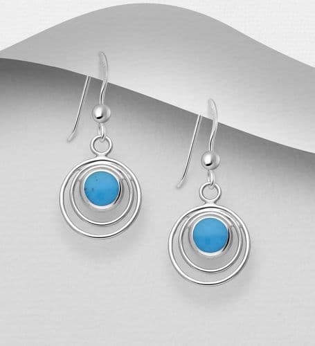 925 Sterling Silver Hook Earrings, Decorated with Light Blue Resin