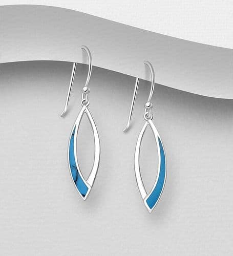 925 Sterling Silver Hook Earrings, Decorated with Sky Blue Resin