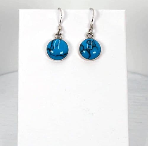 925 Sterling Silver Hook Earrings – Round Light Blue Resin Design