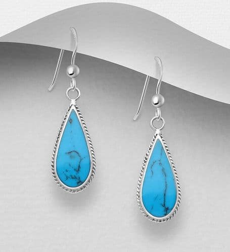 925 Sterling Silver Hook Tear Drop Drop Earrings, Decorated with Sky Blue Resin