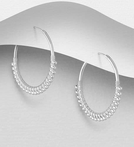 925 Sterling Silver Hoop Earrings Beaded With Silver Ball
