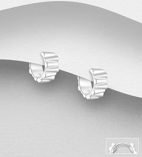 925 Sterling Silver Huggie Type Crinkle Finish Hoop Earrings