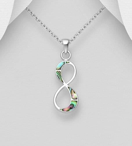 925 Sterling Silver Infinity Pendant & Chain, Decorated with Abalone Shell