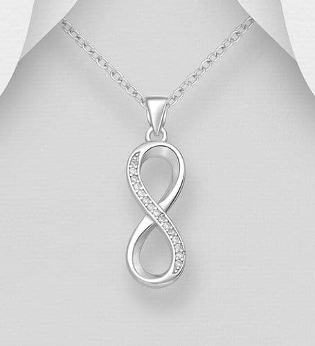 925 Sterling Silver Infinity Pendant & Chain Set With CZ Simulated Diamonds -