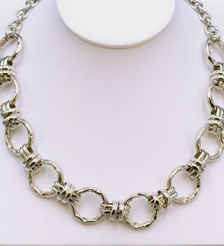 925 Sterling Silver Inspired Hand Crafted Necklace. Round Hammered Links. Exclusive Design