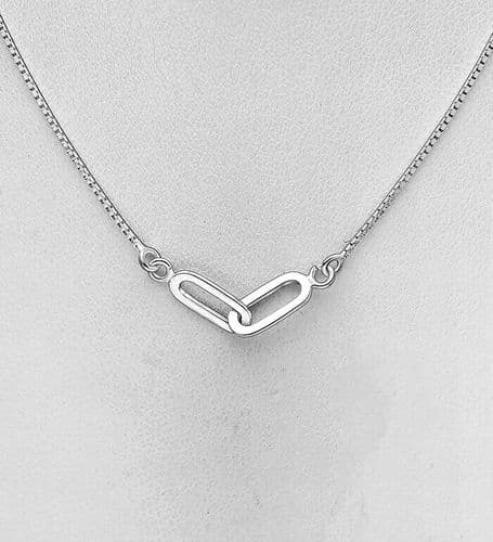 925 Sterling Silver Interlocking Links Necklace - 41.9 - 45.7 cm