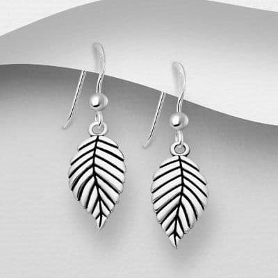 925 Sterling Silver Leaf Hook/Drop Earrings, Decorated with Coloured Enamel