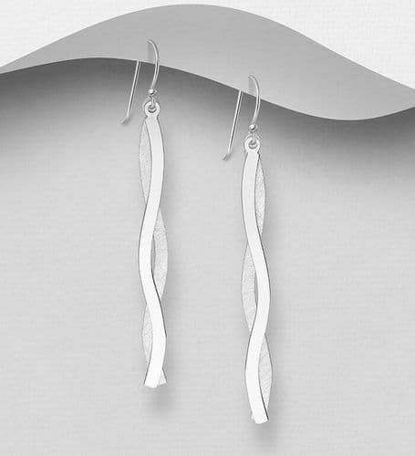 925 Sterling Silver Matte Double Wavy Drop/Hook Earrings