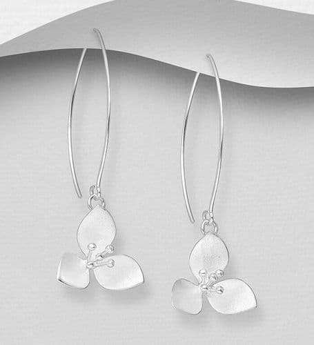 925 Sterling Silver Matte Flower with Intricate Pollen Detailing Hook/Drop Earrings