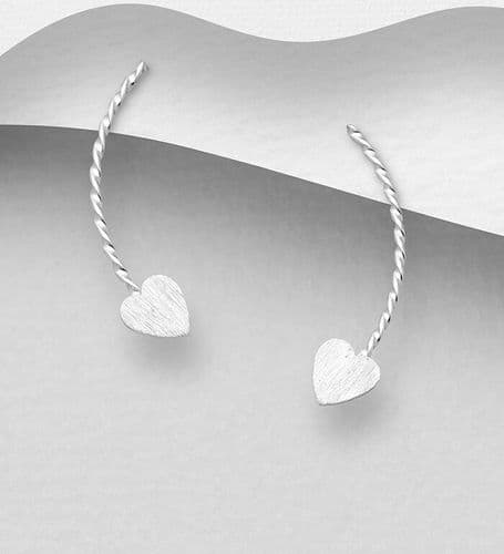 925 Sterling Silver Matte Heart Push-Back Earrings