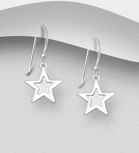925 Sterling Silver Matte Star Hook/Drop Earrings
