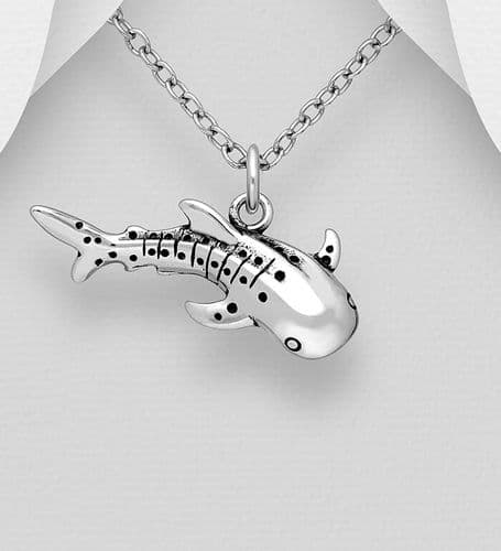 925 Sterling Silver Medium Size Oxidized Whaleshark Pendant & Chain - perfect for Ocean Lovers