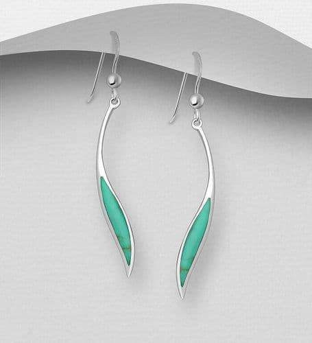 925 Sterling Silver Modern Sculptured Hook/Drop Earrings, Decorated with Resin