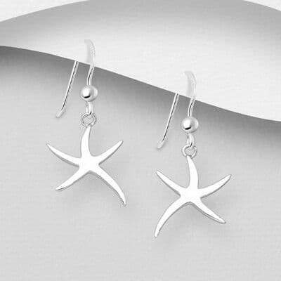 925 Sterling Silver Modern & Stylish Plain Polished Starfish Hook/Drop Earrings