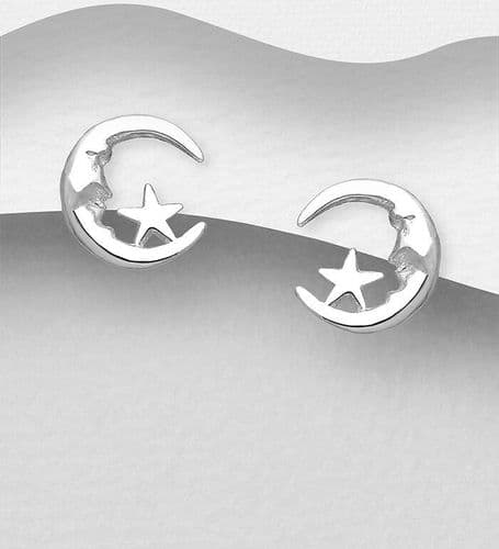 925 Sterling Silver Moon & Star Hook/Drop Earrings