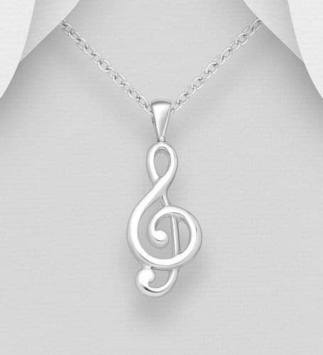 925 Sterling Silver Musical Note Pendant & Chain