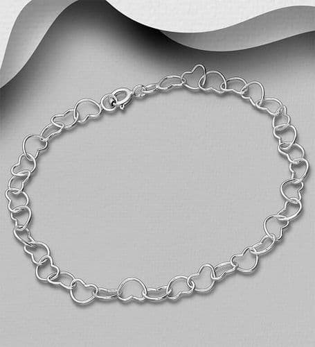 925 Sterling Silver Open Heart Link Bracelet