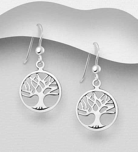 925 Sterling Silver Open Work Tree Of Life Earrings Hook/Drop