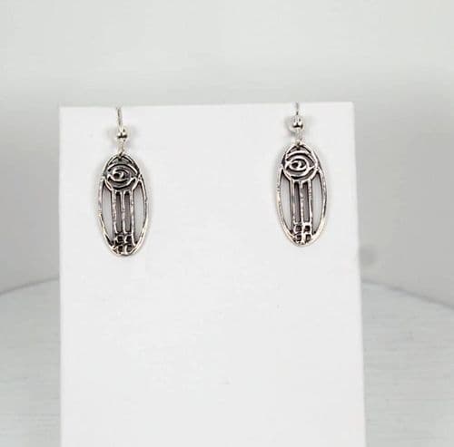 925 Sterling Silver Oval Rena Mackintosh Design Oval and Flower Push-Back Drop Earrings