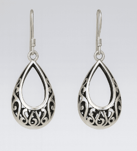 925 Sterling Silver Oval Shaped Open Work Drop Earrings