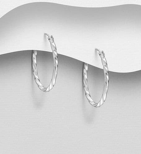 925 Sterling Silver Oval Twisted Hoop Earrings